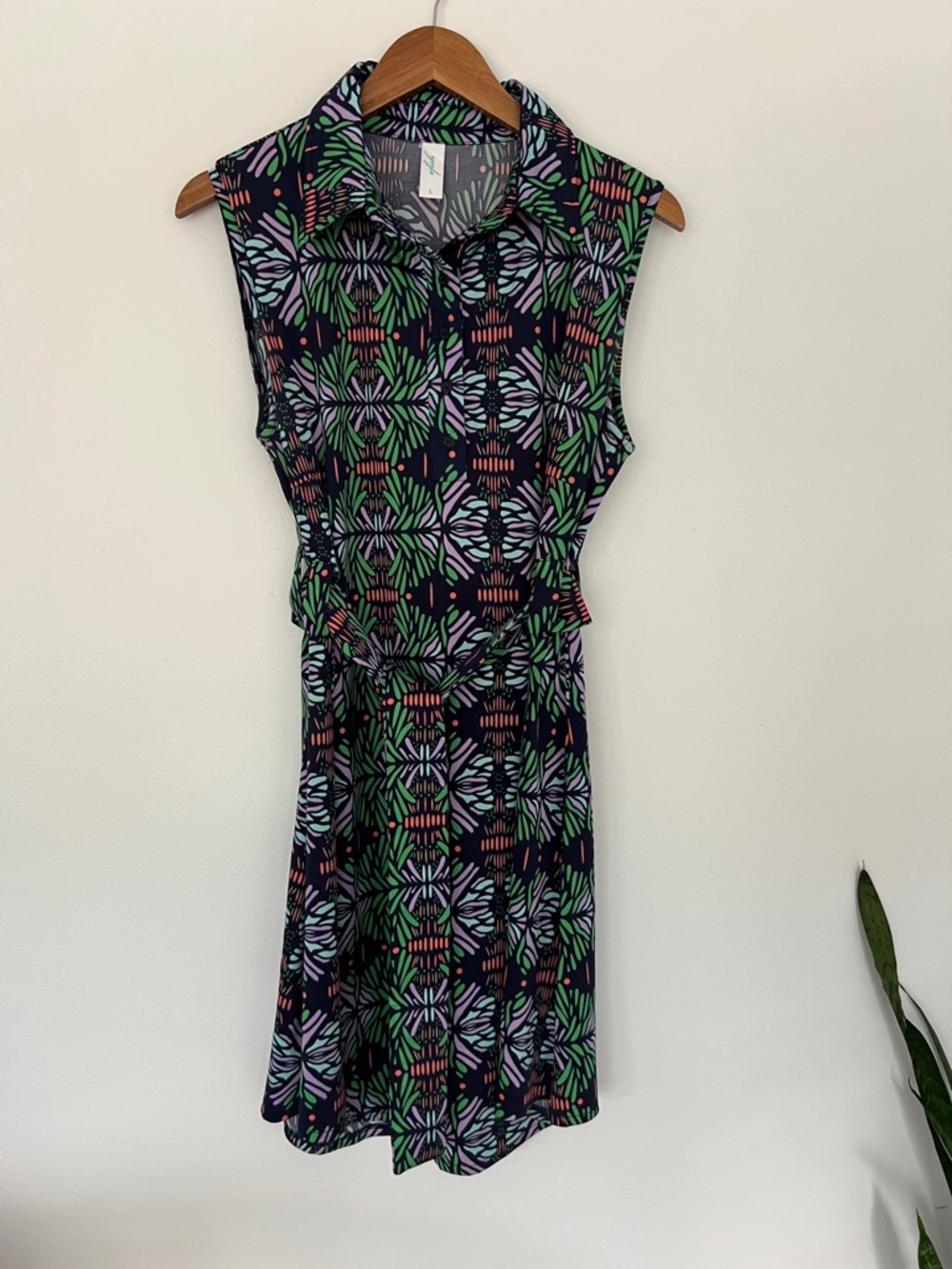 Sleeveless Navy Floral Print Shirt Dress - Green & Lilac